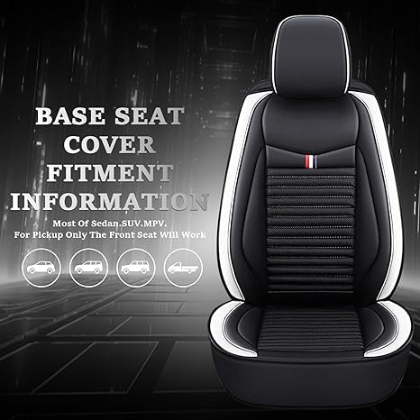 5 Seats Custom Fit Leather Seat Covers (Black White) Y503754