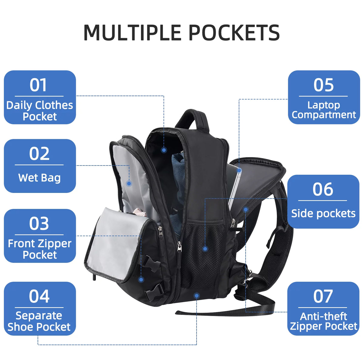 Black Waterproof Travel Backpack P462069