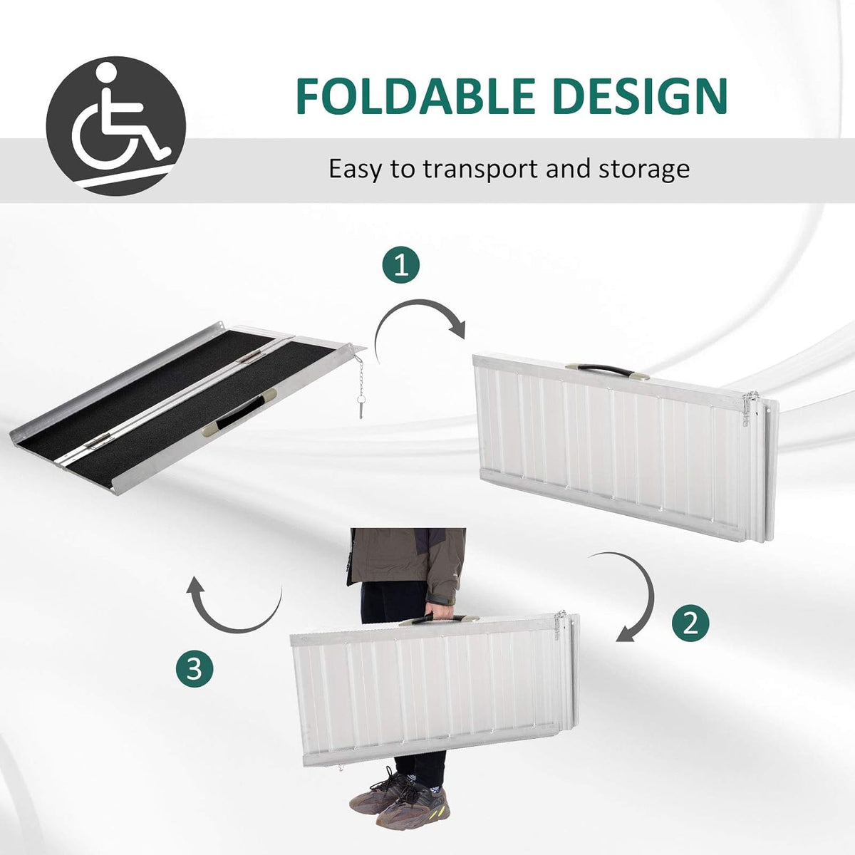 Aluminum Portable Skidproof PVC Carpeted Folding Wheelchair Ramp H78484