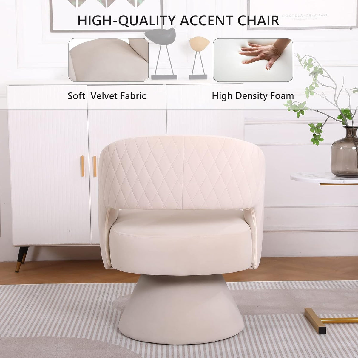 Beige Velvet Swivel Barrel Chair Set of 2 M912