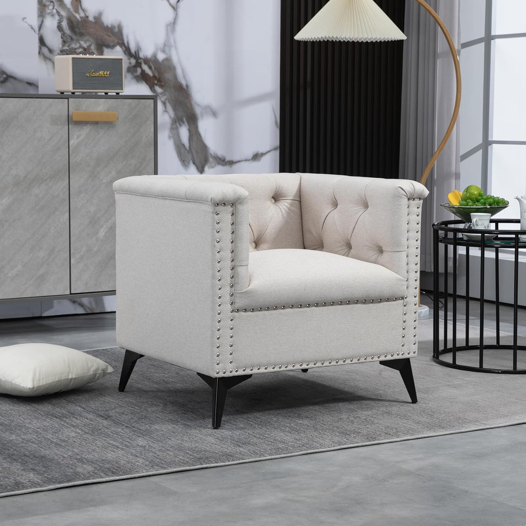 Beige Linen Fabric Accent Arm Chair Z1640