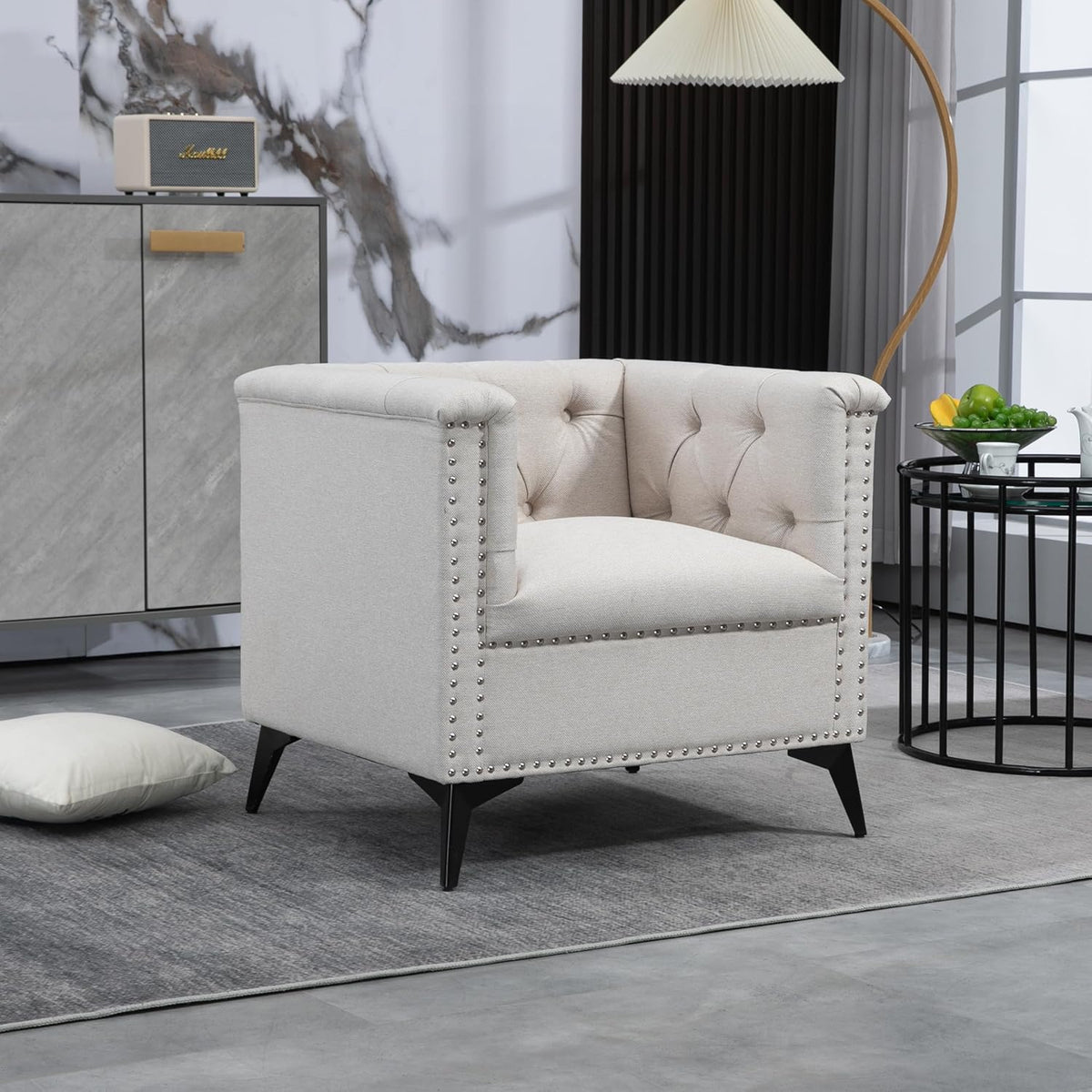 Beige Linen Fabric Accent Arm Chair Z1640
