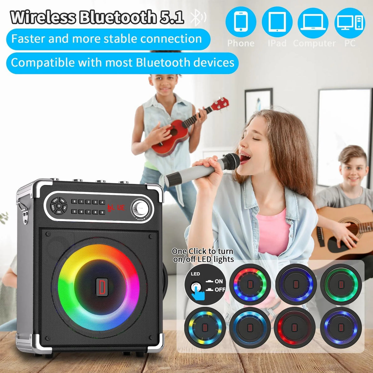 Karaoke Machine with 2 Wireless Microphones, Bluetooth Speaker W2977