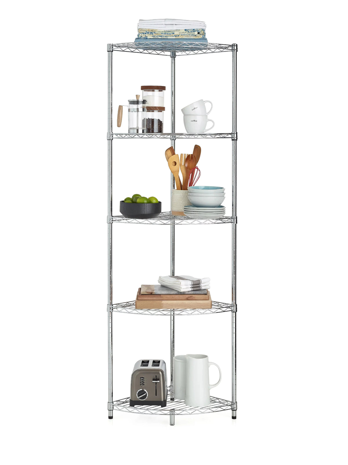 5-Tier Corner Wire Shelf Unit Chrome 750 lbs S33460