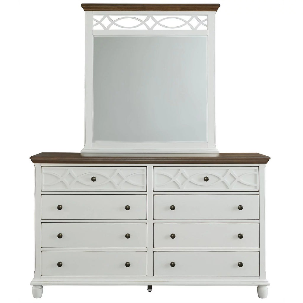 Oak Brown Vanilla White Wood Dresser and Mirror U324364