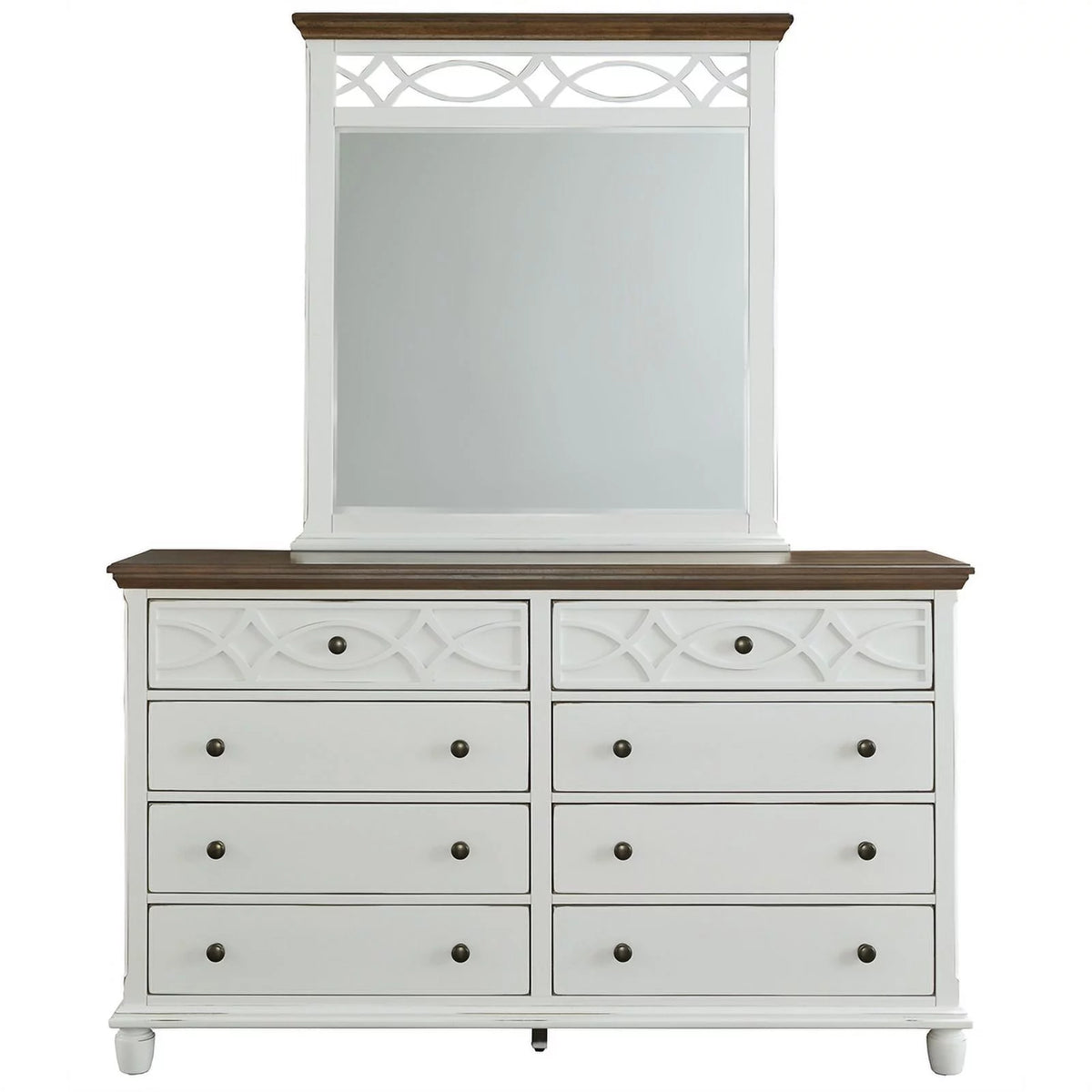 Oak Brown Vanilla White Wood Dresser and Mirror U324364