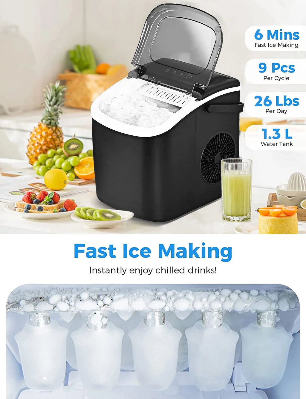 Black Countertop Ice Maker with Handle Y65659