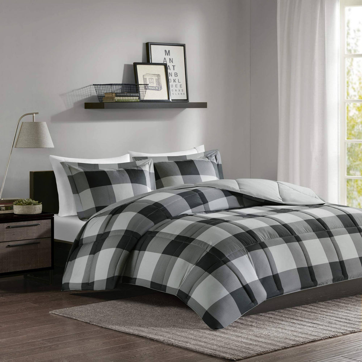 Grey Black Down Alternative Comforter Mini Set King Cal King M61583