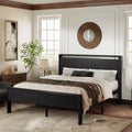 Walnut King Size Platform Bed Frame with Wood Headboard A7215