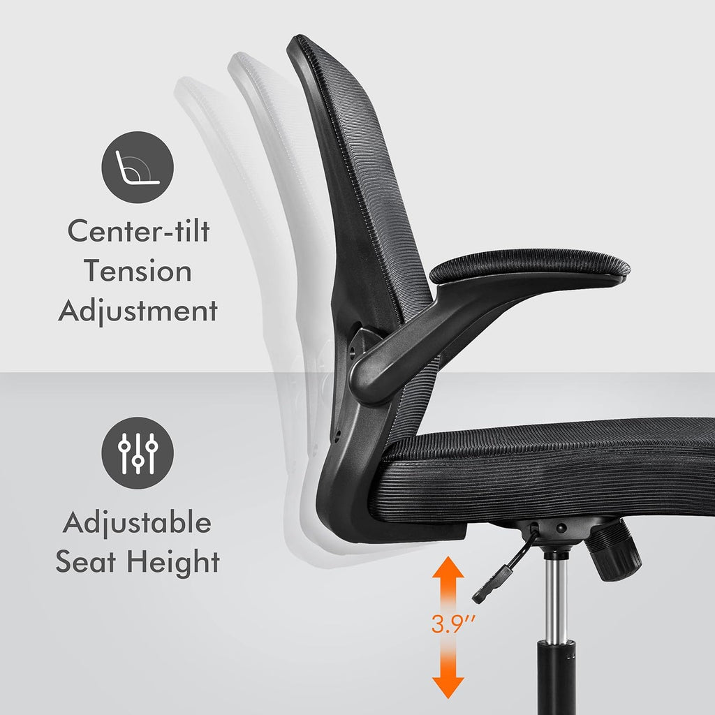 Black Ergonomic Mesh Office Chair with Flip-up Arms S64450