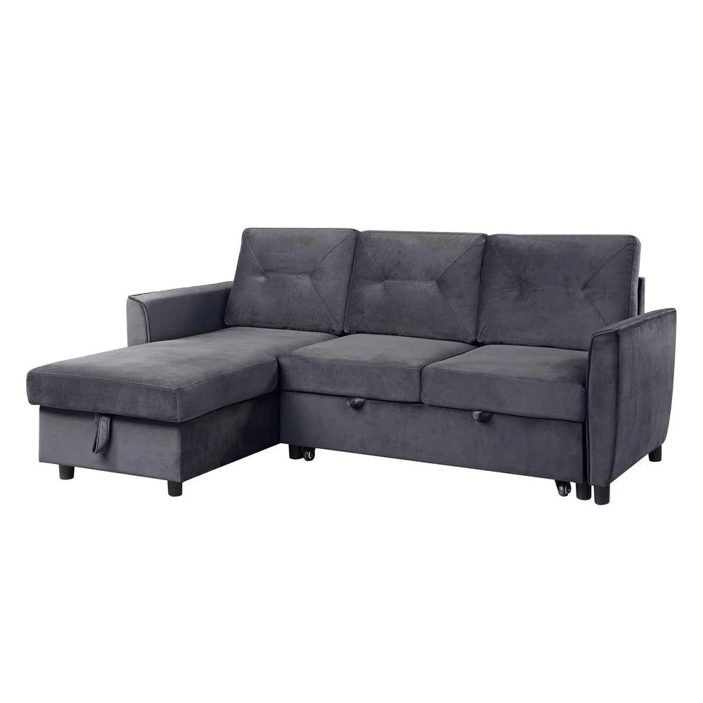 Dark Gray Velvet Reversible Sleeper Sectional Sofa with Storage Chaise F242783