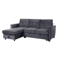Dark Gray Velvet Reversible Sleeper Sectional Sofa with Storage Chaise F242783