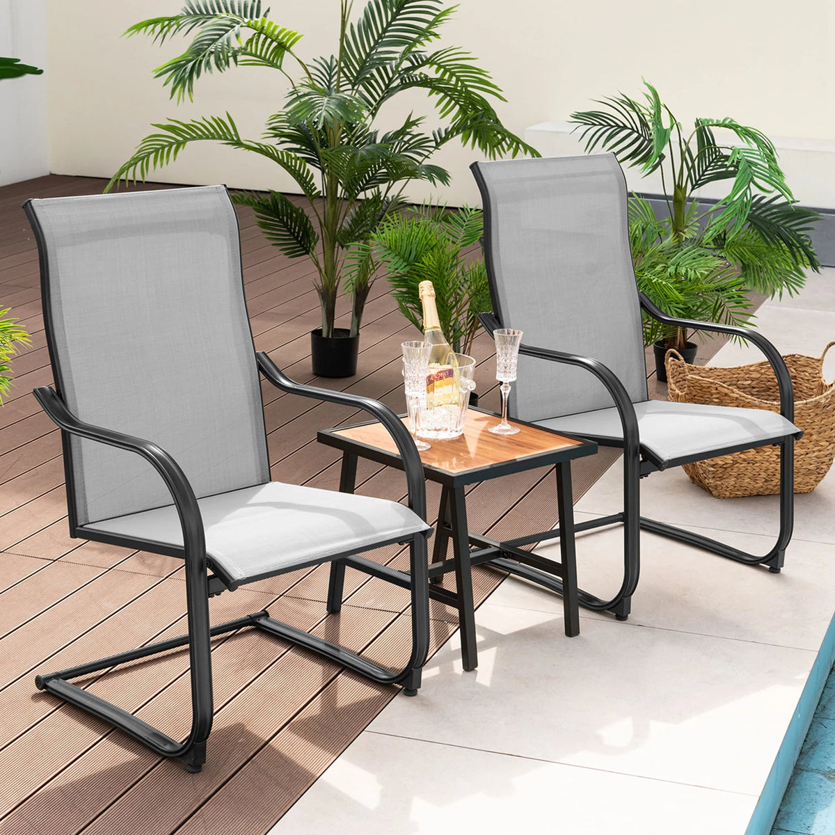 2pcs Black C-Spring Patio Dining Chairs Q653