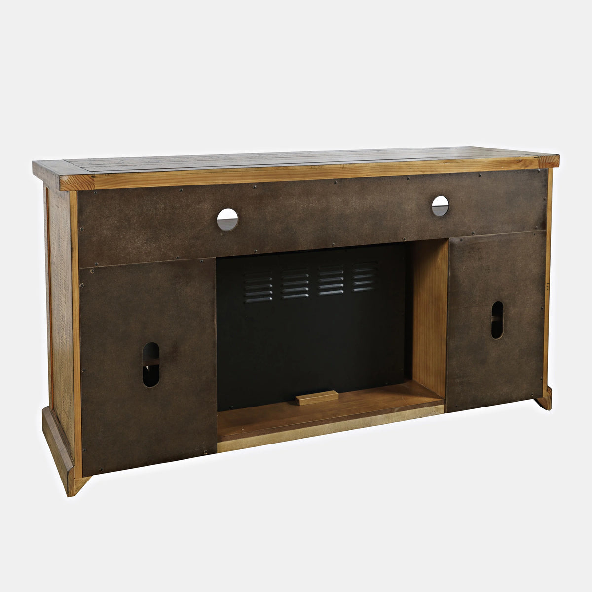Rustic Solid Pine Storage Console TV Stand with Electric Fireplace Z85713