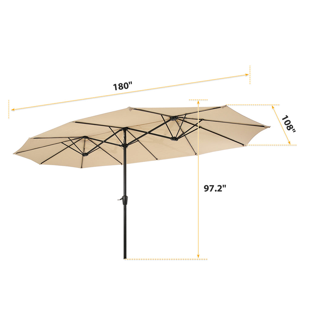 Tan Double-Sided Rectangular Patio Market Umbrella with Crank F7824