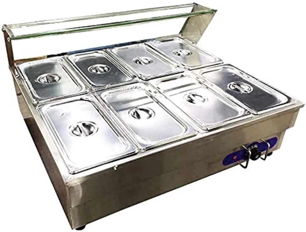 8 Pot Stainless Steel Buffet Food Warmer with Glass Shield Q20964