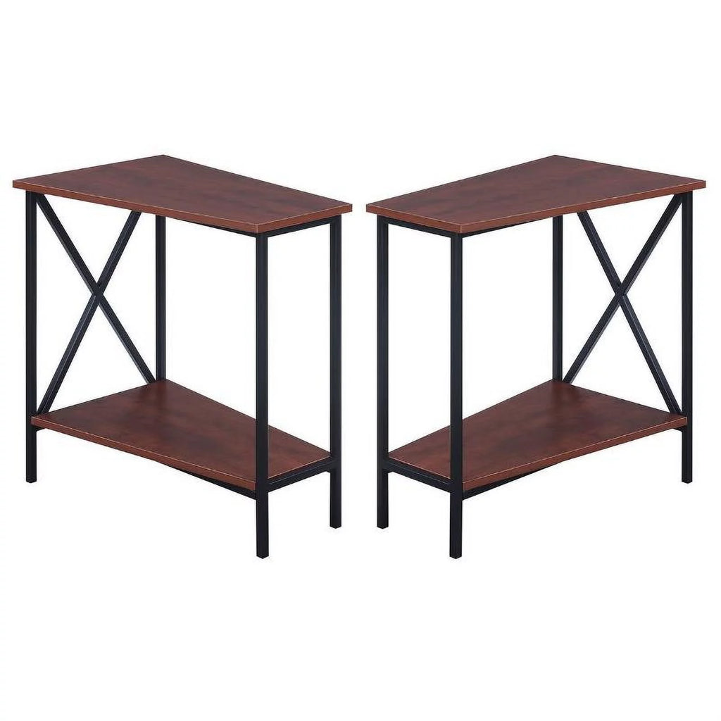 Black and Cherry Wood End Table Set of 2 S516
