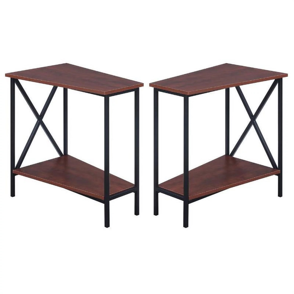 Black and Cherry Wood End Table Set of 2 S516