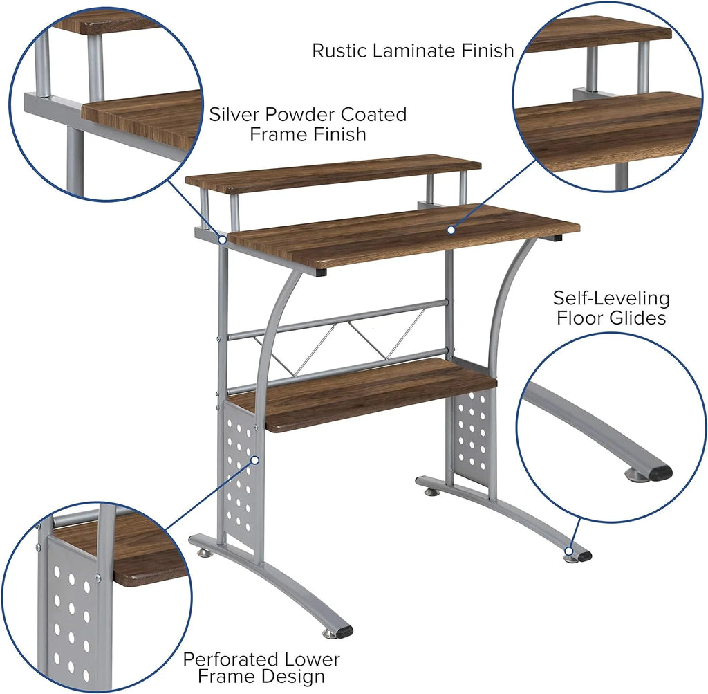 28 Inches Wide Computer Desk with Monitor Platform and Storage Shelf N249