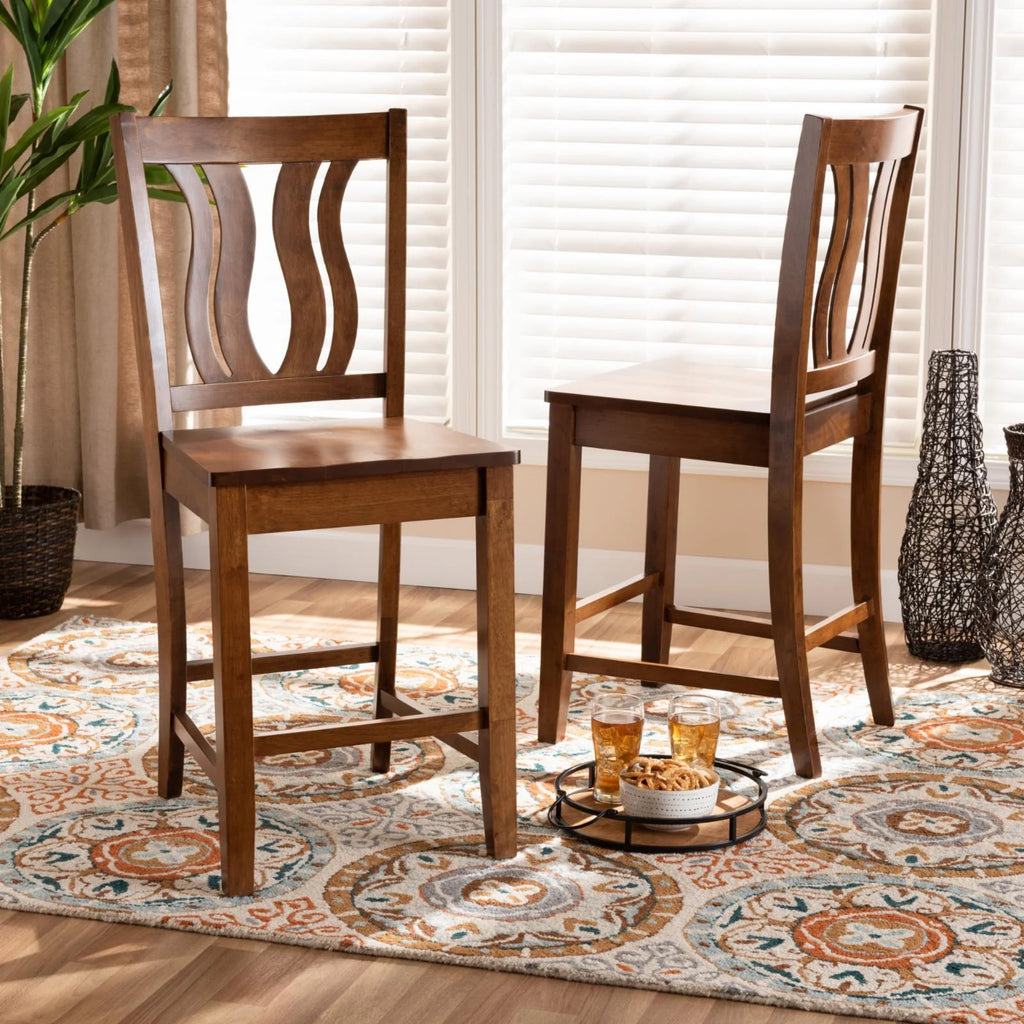 Brown Wood 2-Piece Counter Stool Set N738