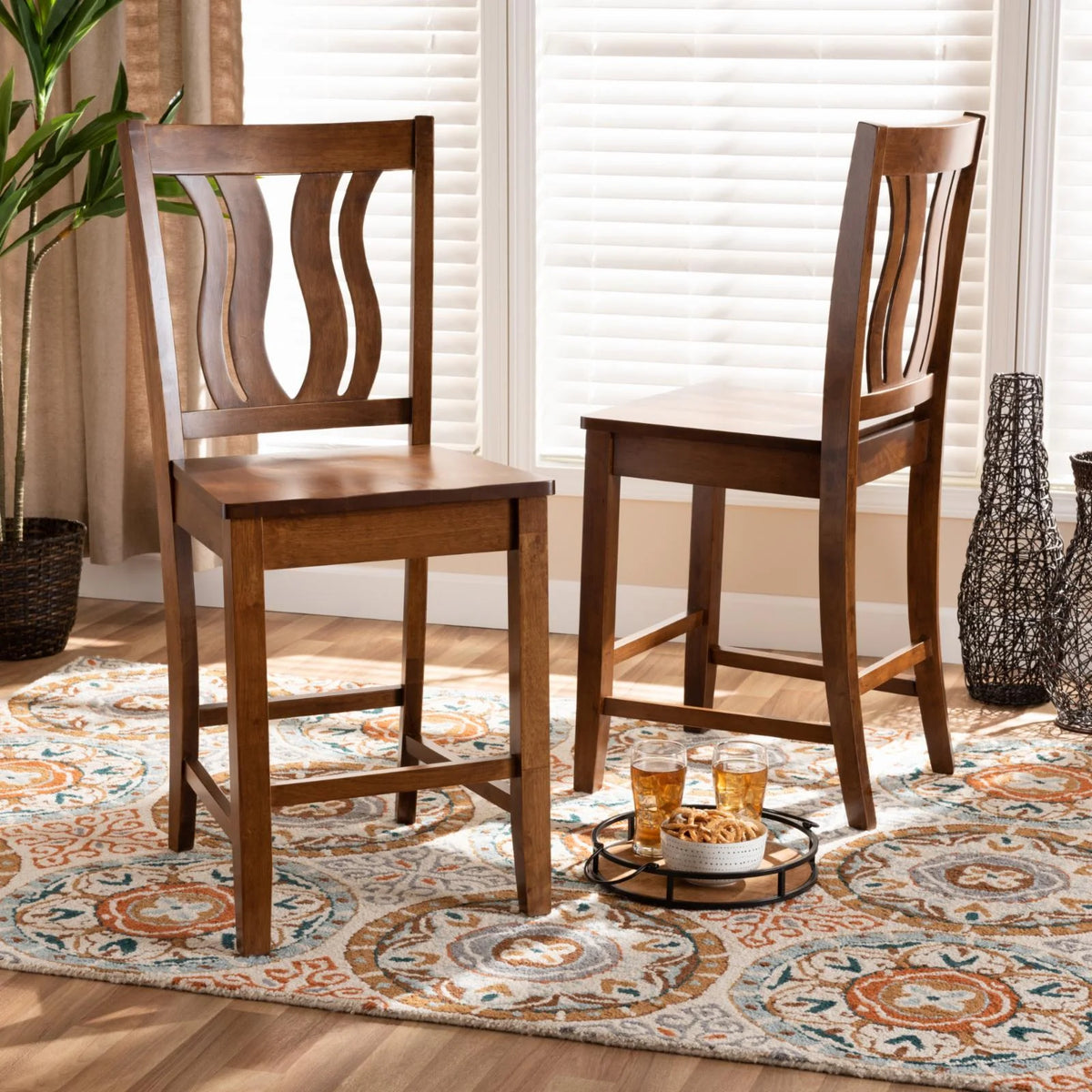 Brown Wood 2-Piece Counter Stool Set N738