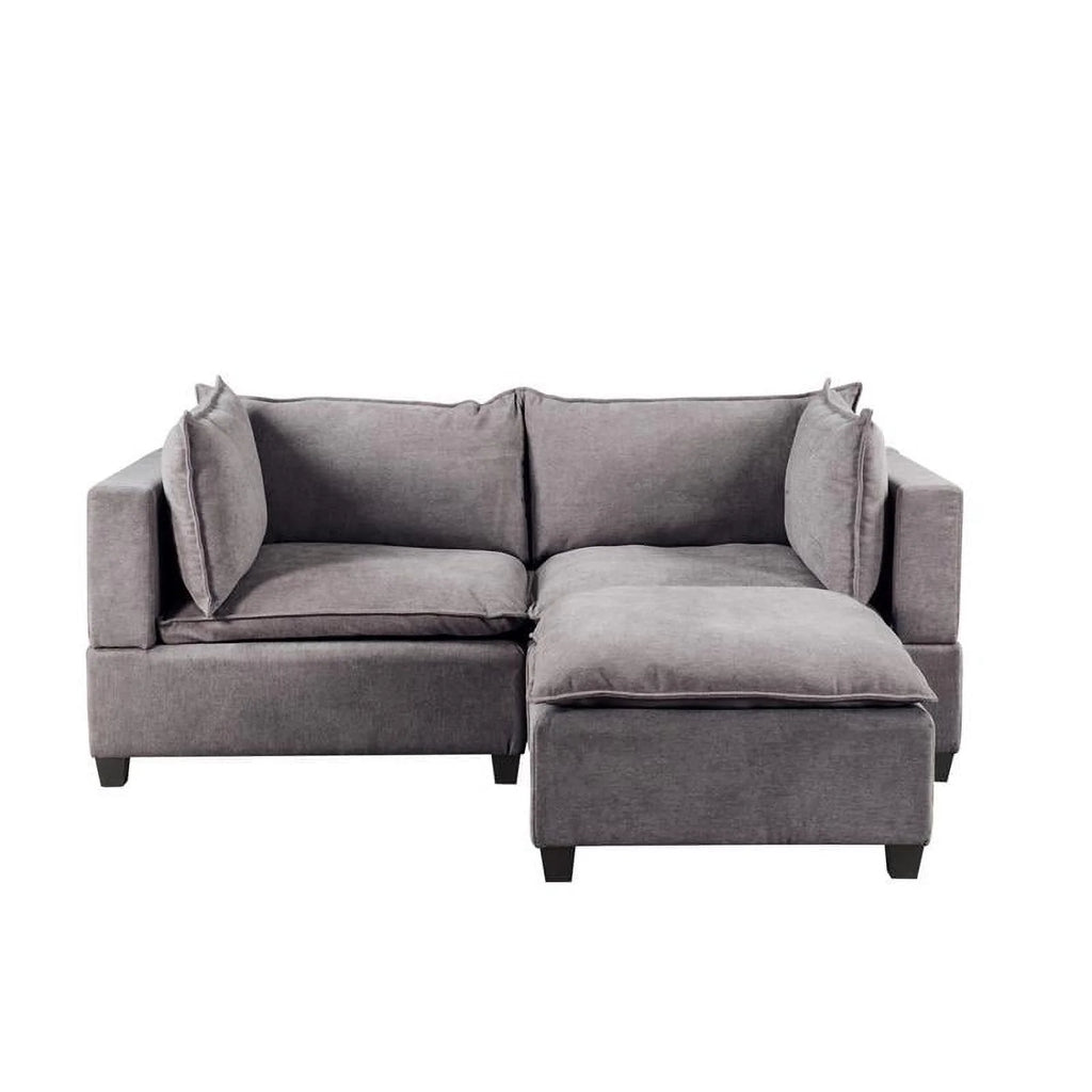 Light Gray Woven Fabric Sectional Loveseat Sofa with Ottoman U13704