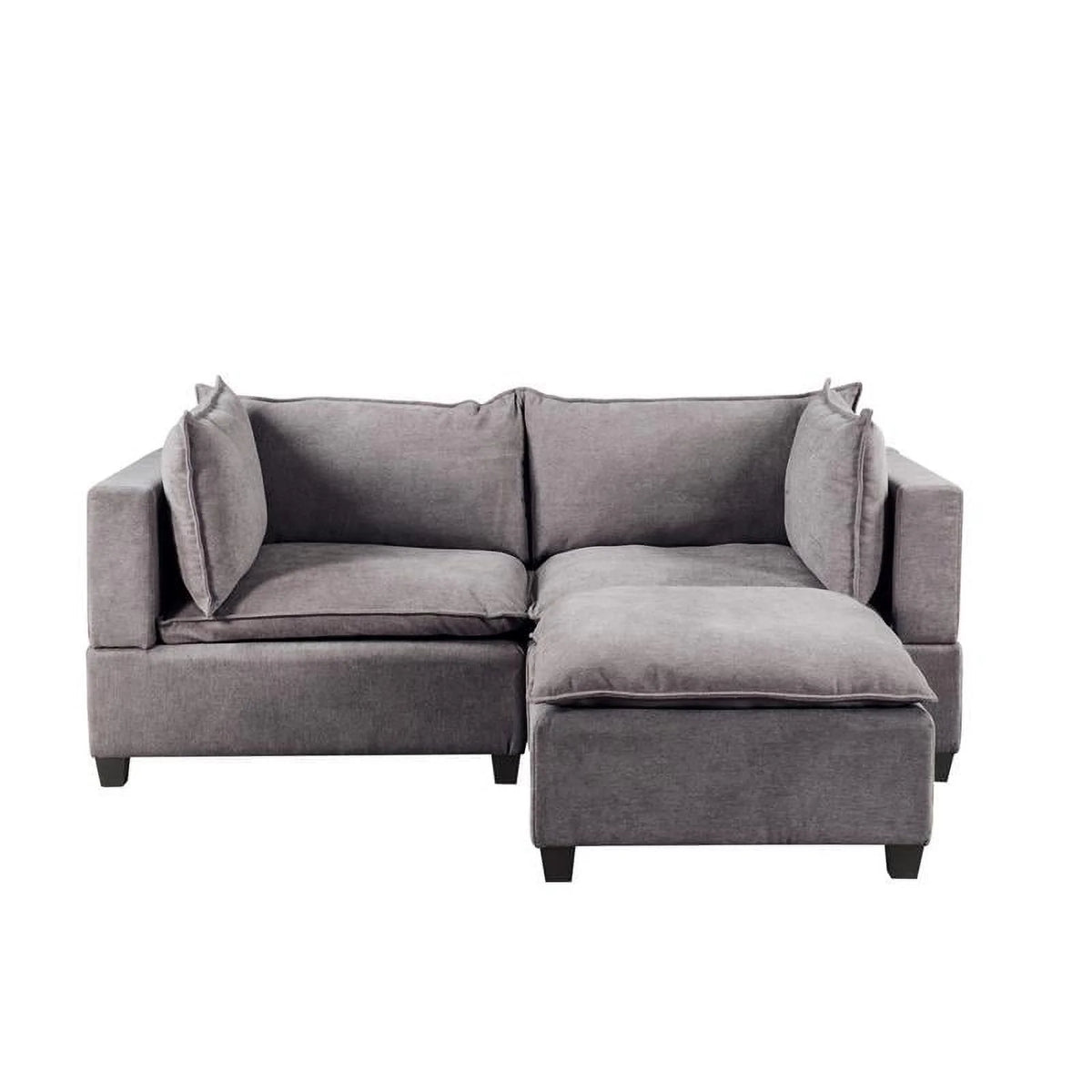 Light Gray Woven Fabric Sectional Loveseat Sofa with Ottoman U13704