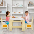 Wooden Kids Table and 2 Chairs Set with Storage U7606