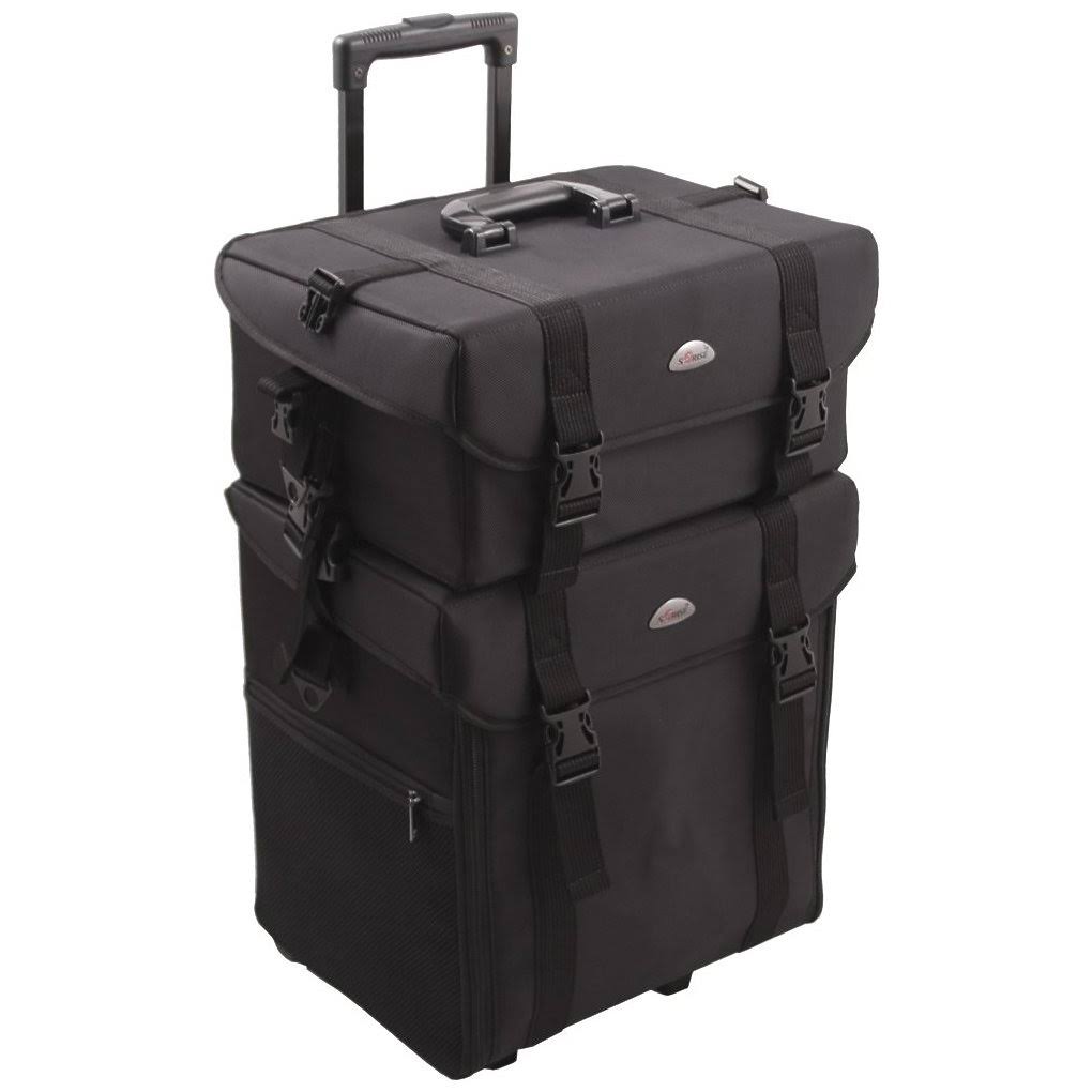 26.5 inch Nylon Soft-Sided Rolling Makeup Case with Drawers and Brush Holder in Black M666483