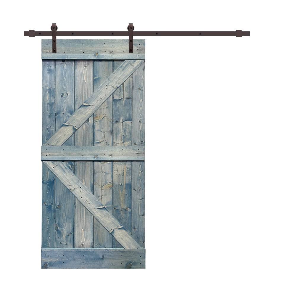 Red Walnut Stained Pine Wood Interior Sliding Barn Door with Hardware Kit Z530