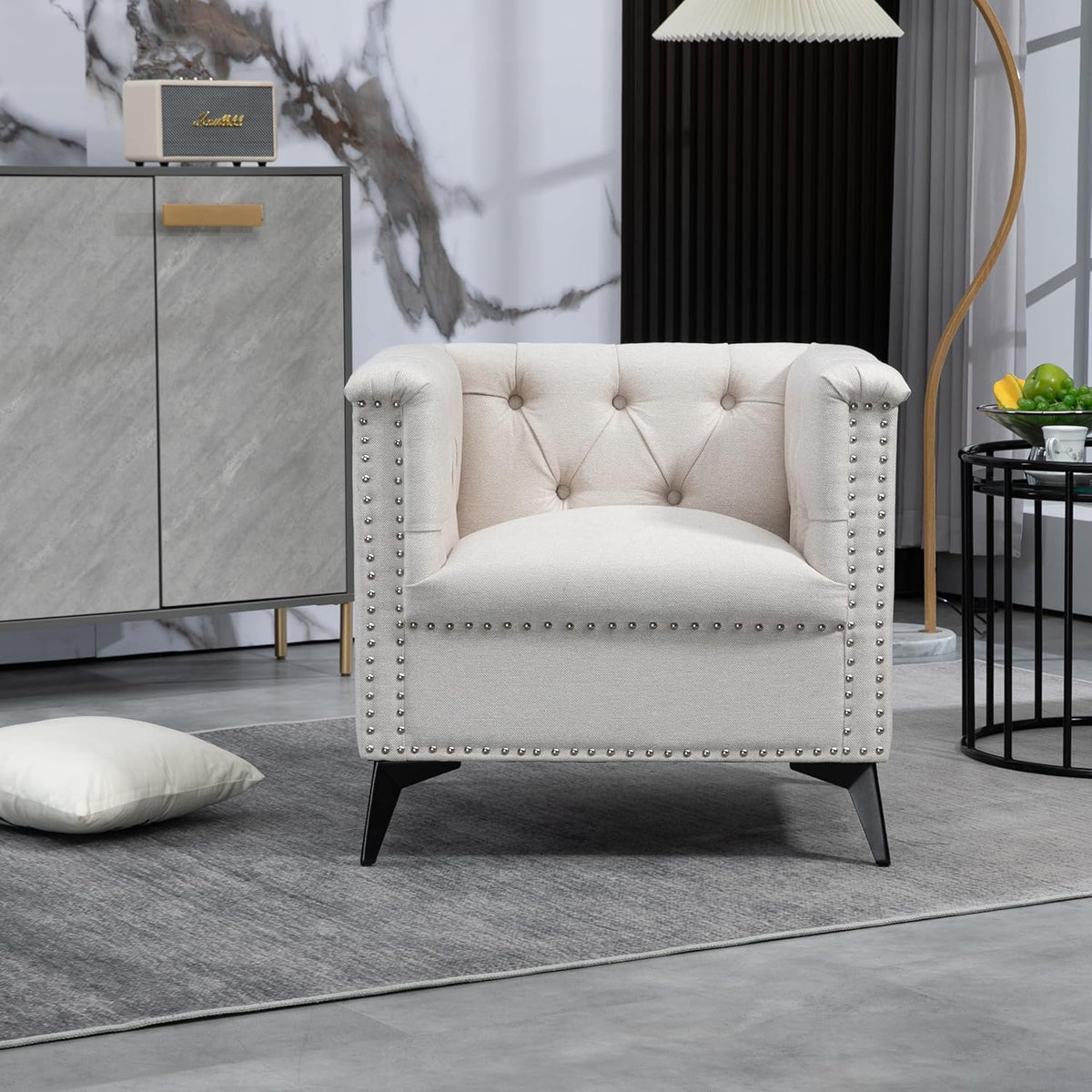 Beige Linen Fabric Accent Arm Chair Z1640