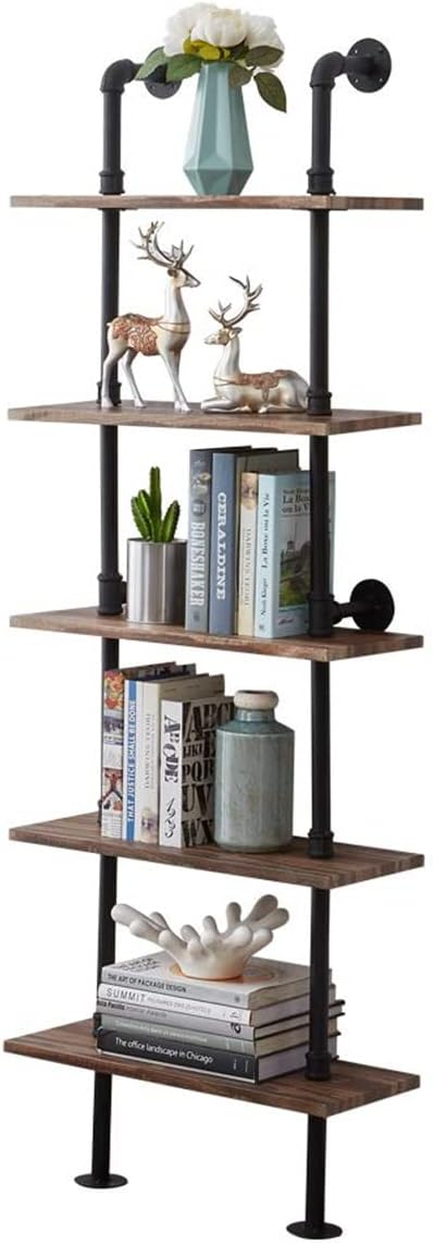 Rustic Industrial 5-Shelf Ladder Bookcase K309