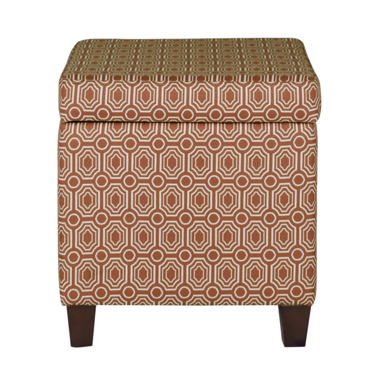 Geometric Patterned Square Wooden Ottoman with Lift Off Lid Storage N786