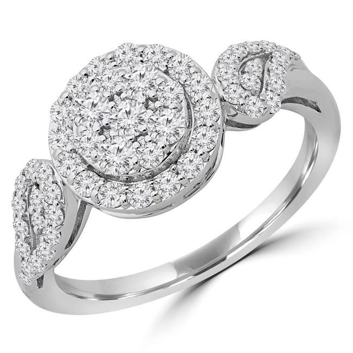 0.5 CTW Round Diamond Cluster Halo Engagement Ring in 14K White Gold D16966