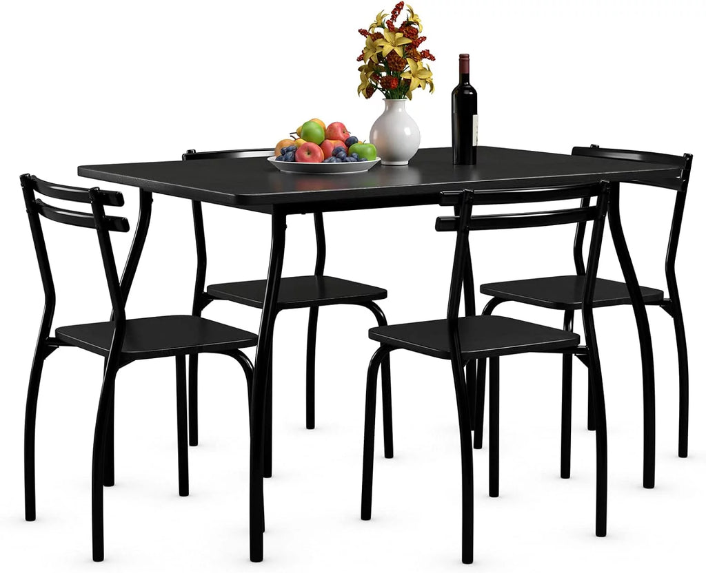 Modern Metal and Wood Rectangular Dining Table Set with 4 Chairs A5298
