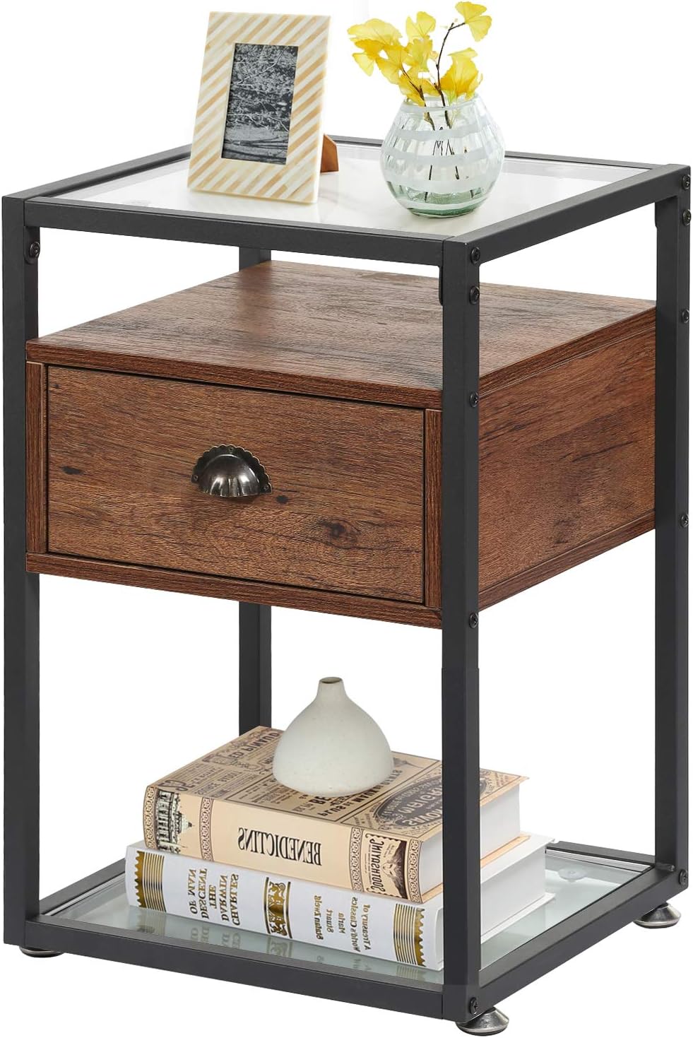 Black Nightstand with Drawer and Shelf T4770