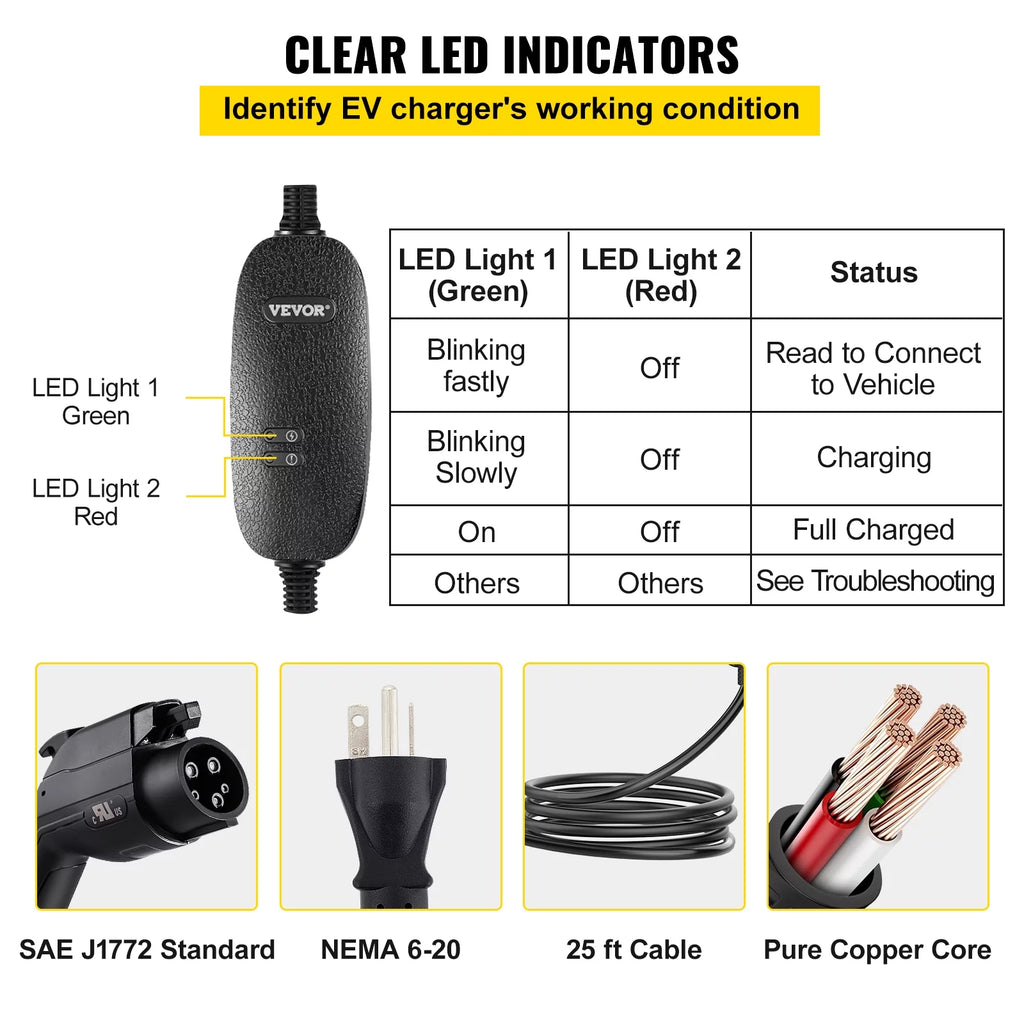16 Amp Portable Level 2 EV Charger with 25 ft Cable D199