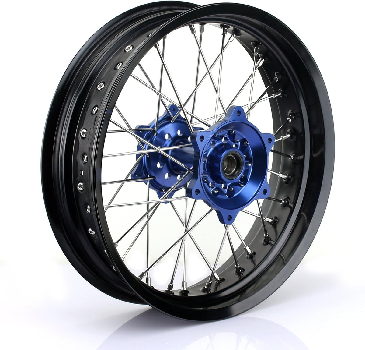 17" X 4.25" Supermoto Rear Complete Wheel Set Rim Spokes Blue Hub P227106