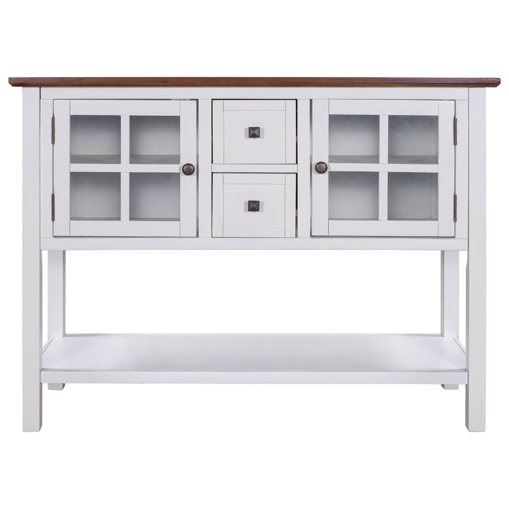 Modern Console Table with 2 Drawer, Cabinet, Shelf, White and Brown Wood A204