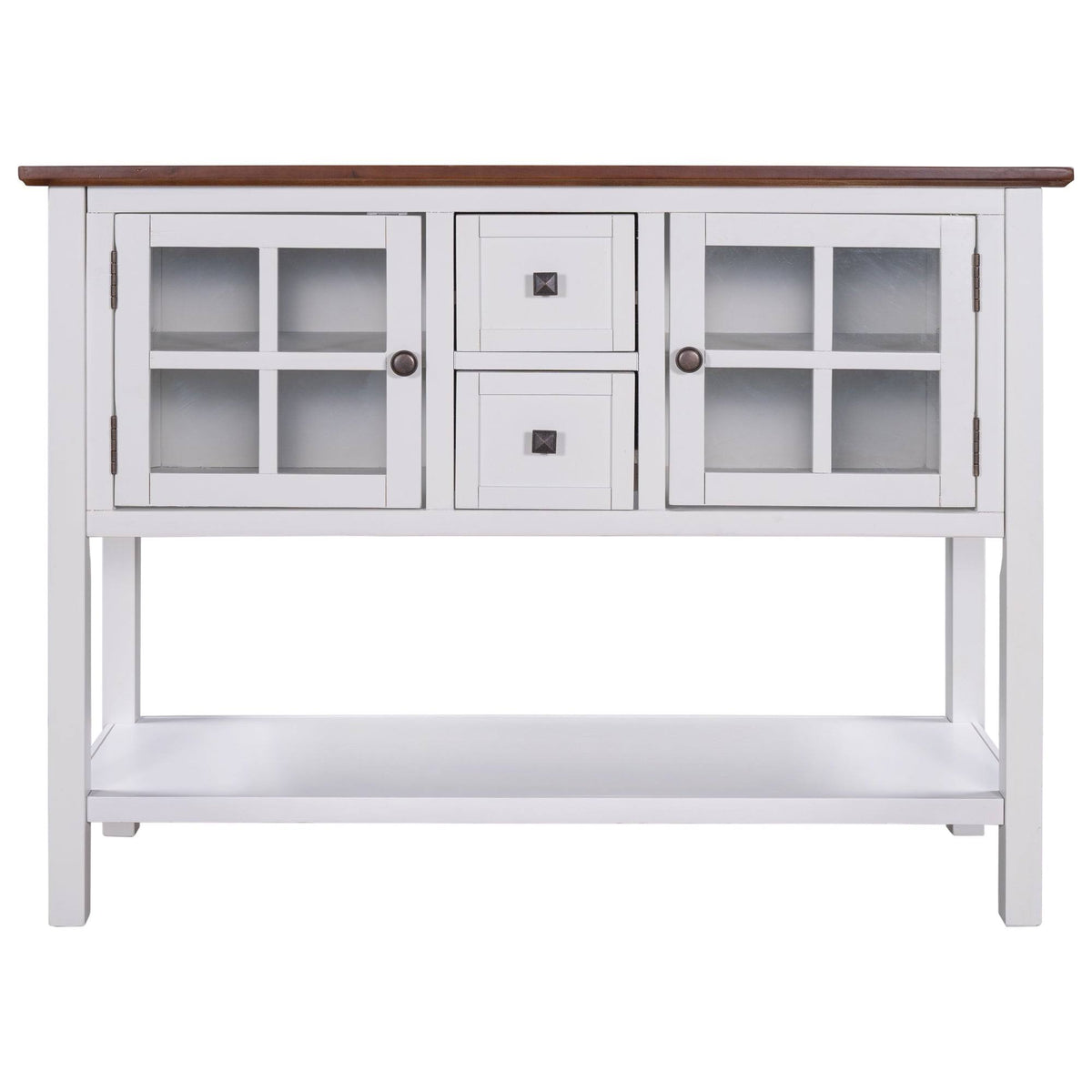 Modern Console Table with 2 Drawer, Cabinet, Shelf, White and Brown Wood A204