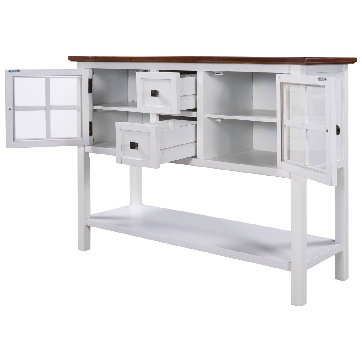 Modern Console Table with 2 Drawer, Cabinet, Shelf, White and Brown Wood A204