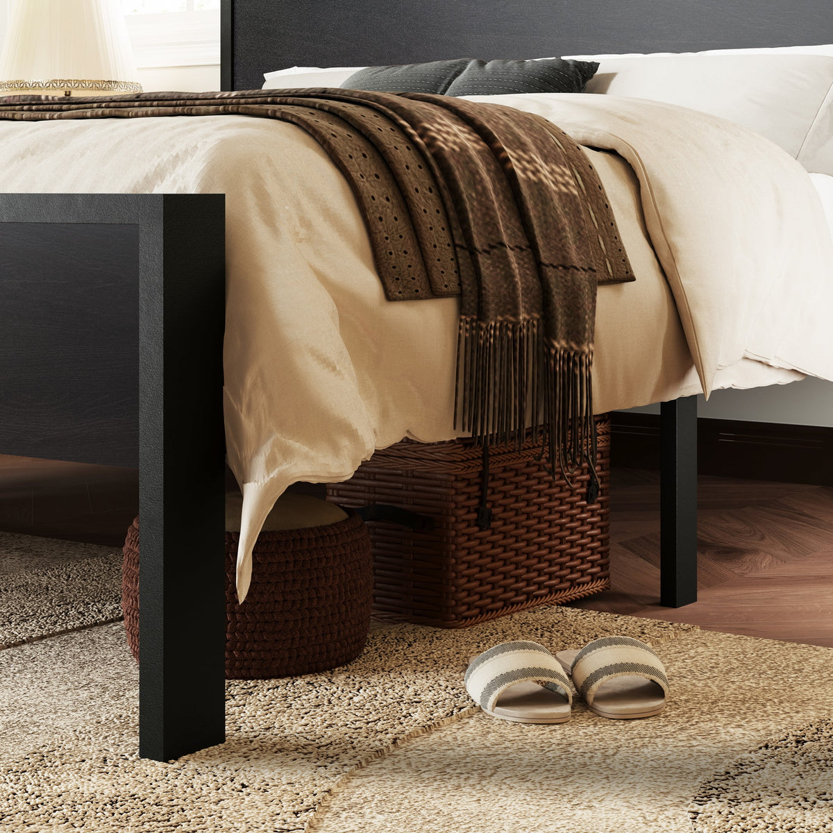 Walnut King Size Platform Bed Frame with Wood Headboard A7215
