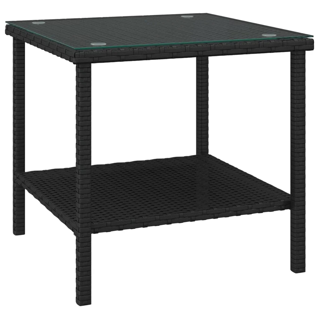 Black Poly Rattan and Tempered Glass Side Table P5166