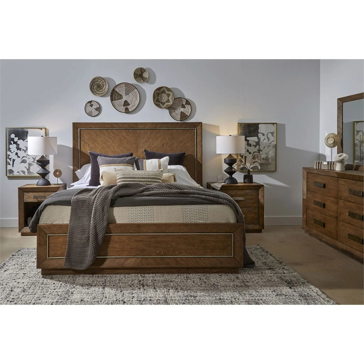 Solid Wood and Veneer King Panel Bed K145387