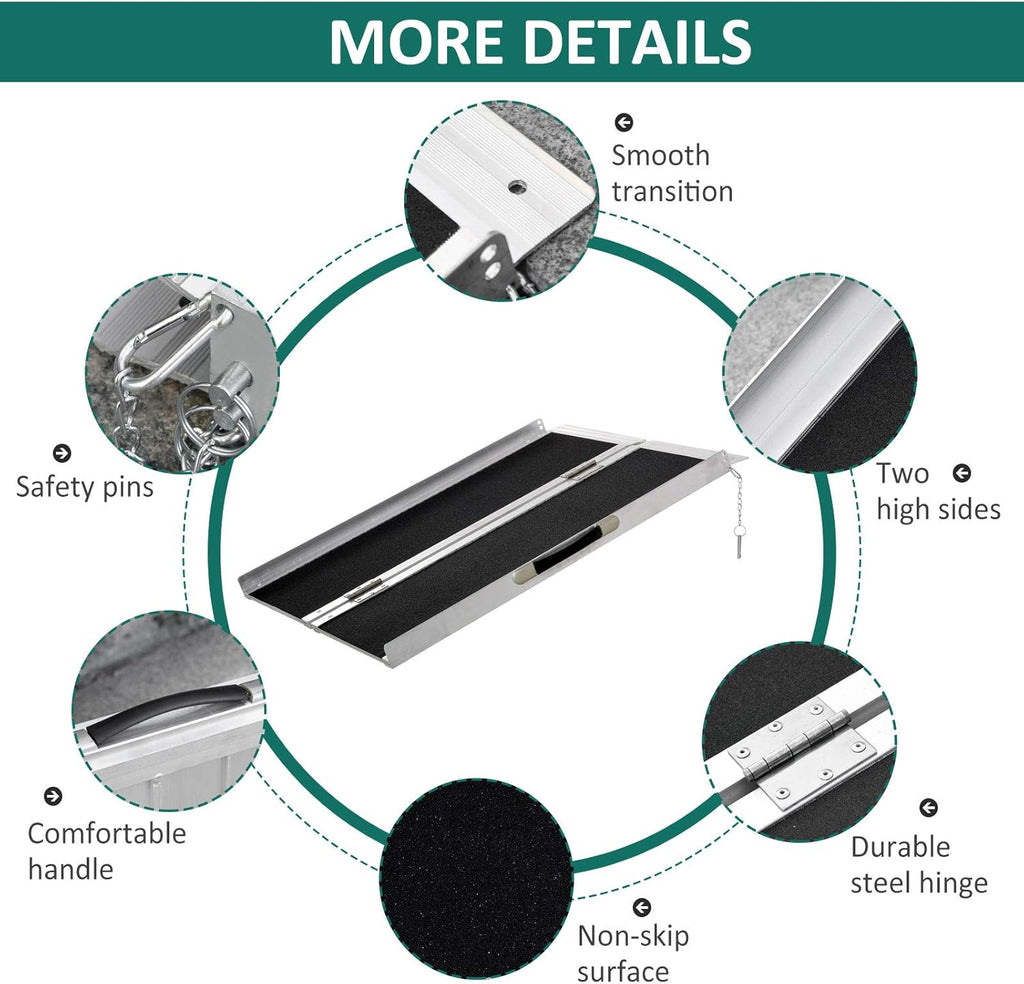 Aluminum Portable Skidproof PVC Carpeted Folding Wheelchair Ramp H78484