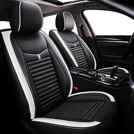 5 Seats Custom Fit Leather Seat Covers (Black White) Y503754