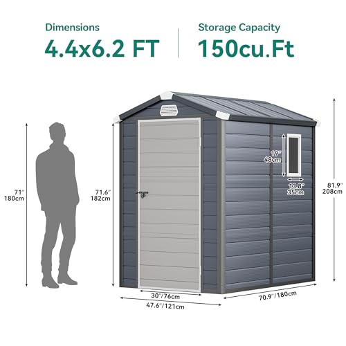 Light Gray Resin Tool Shed, 36 Cu Ft Outdoor Horizontal Storage with Air Vent and Lockable Doors H59520
