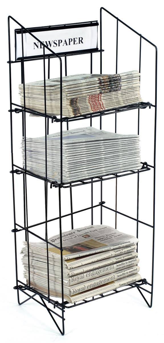 43-inch Tall Wire Newspaper Display Rack Stand with 3 Shelves, Black D6501
