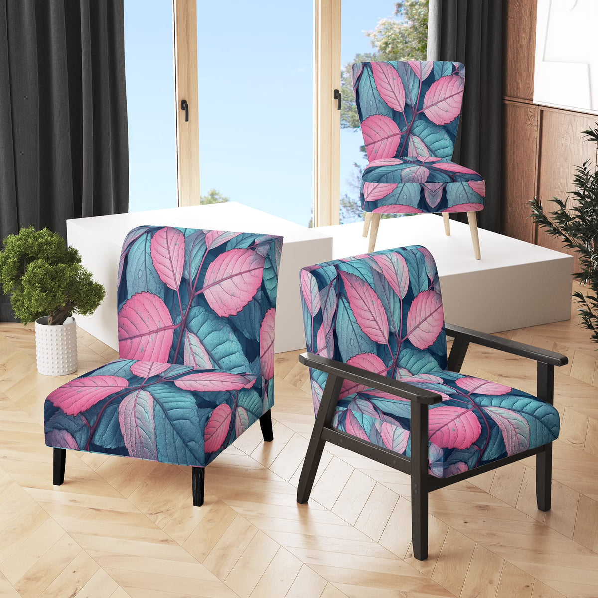 Upholstered Traditional Accent Chair and Floral Arm Chair L51496