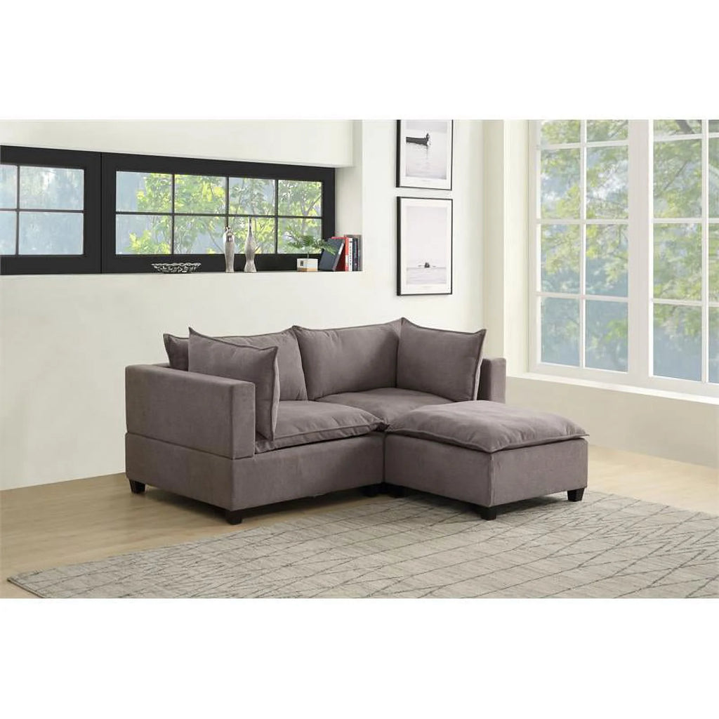 Light Gray Woven Fabric Sectional Loveseat Sofa with Ottoman U13704